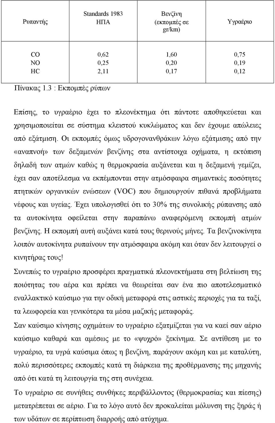 Οι εκποµπές όµως υδρογονανθράκων λόγω εξάτµισης από την «αναπνοή» των δεξαµενών βενζίνης στα αντίστοιχα οχήµατα, η εκτόπιση δηλαδή των ατµών καθώς η θερµοκρασία αυξάνεται και η δεξαµενή γεµίζει, έχει