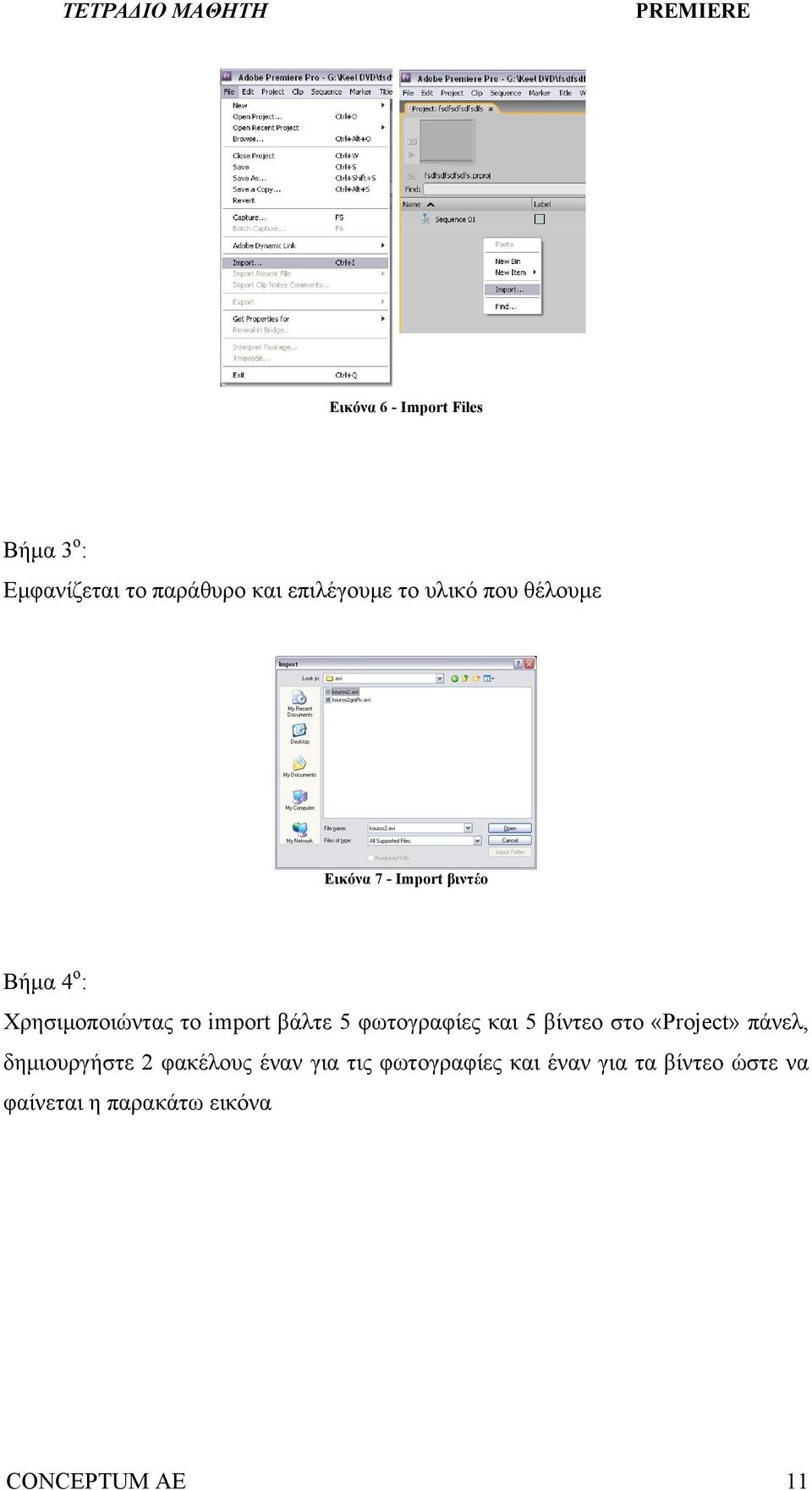 φωτογραφίες και 5 βίντεο στο «Project» πάνελ, δημιουργήστε 2 φακέλους έναν για τις