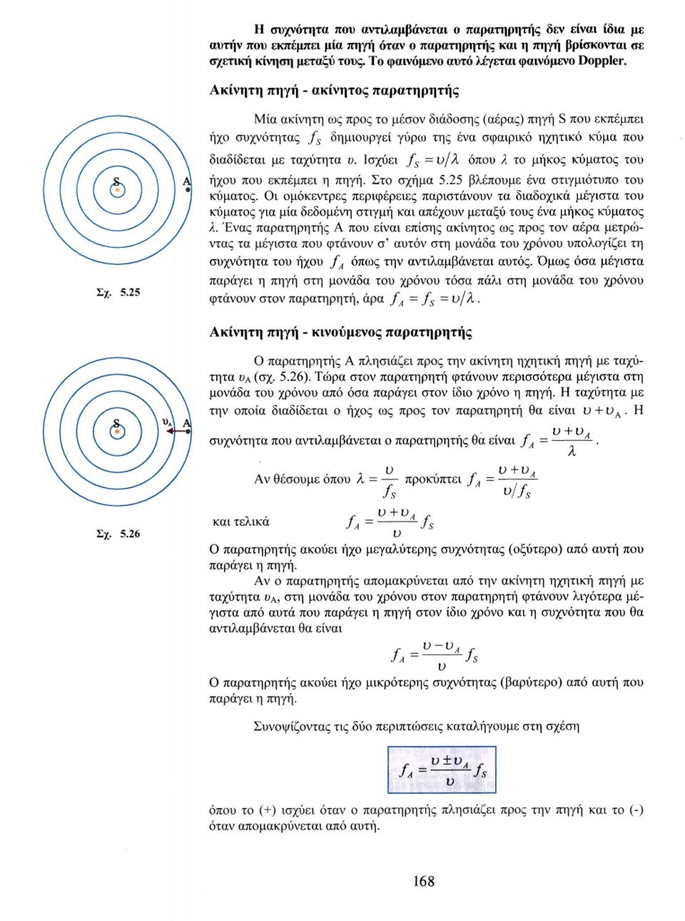 25 Μία ακίνητη ως προς το μέσον διάδοσης (αέρας) πηγή S που εκπέμπει ήχο συχνότητας f s δημιουργεί γύρω της ένα σφαιρικό ηχητικό κύμα που διαδίδεται με ταχύτητα υ.