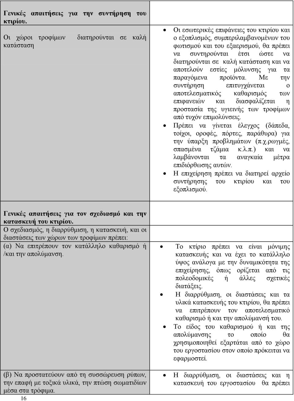 διατηρούνται σε καλή κατάσταση και να αποτελούν εστίες μόλυνσης για τα παραγόμενα προϊόντα.