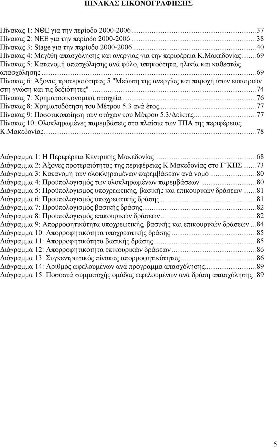 .. 69 Πίνακας 6: Άξονας προτεραιότητας 5 "Μείωση της ανεργίας και παροχή ίσων ευκαιριών στη γνώση και τις δεξιότητες"... 74 Πίνακας 7: Χρηµατοοικονοµικά στοιχεία.