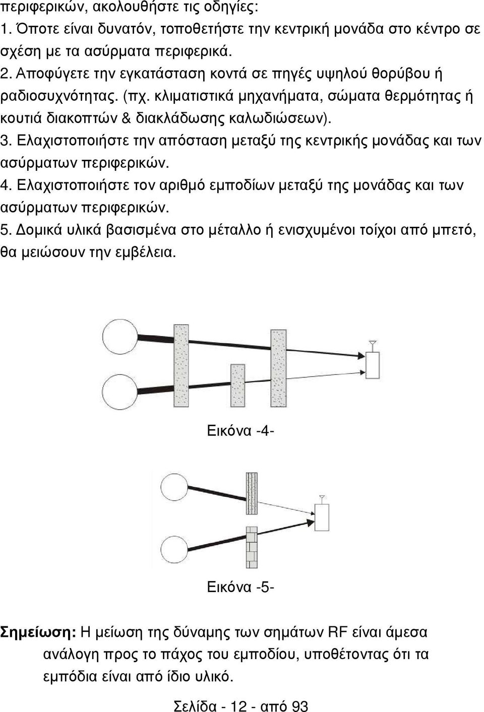 Ελαχιστοποιήστε την απόσταση µεταξύ της κεντρικής µονάδας και των ασύρµατων περιφερικών. 4. Ελαχιστοποιήστε τον αριθµό εµποδίων µεταξύ της µονάδας και των ασύρµατων περιφερικών. 5.