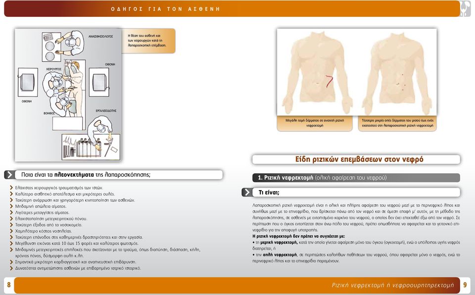 ριζικών επεμβάσεων στον νεφρό Ποια είναι τα πλεονεκτήματα της λαπαροσκόπησης; Ελάχιστος χειρουργικός τραυματισμός των ιστών. Καλύτερο αισθητικό αποτέλεσμα και μικρότερες ουλές.