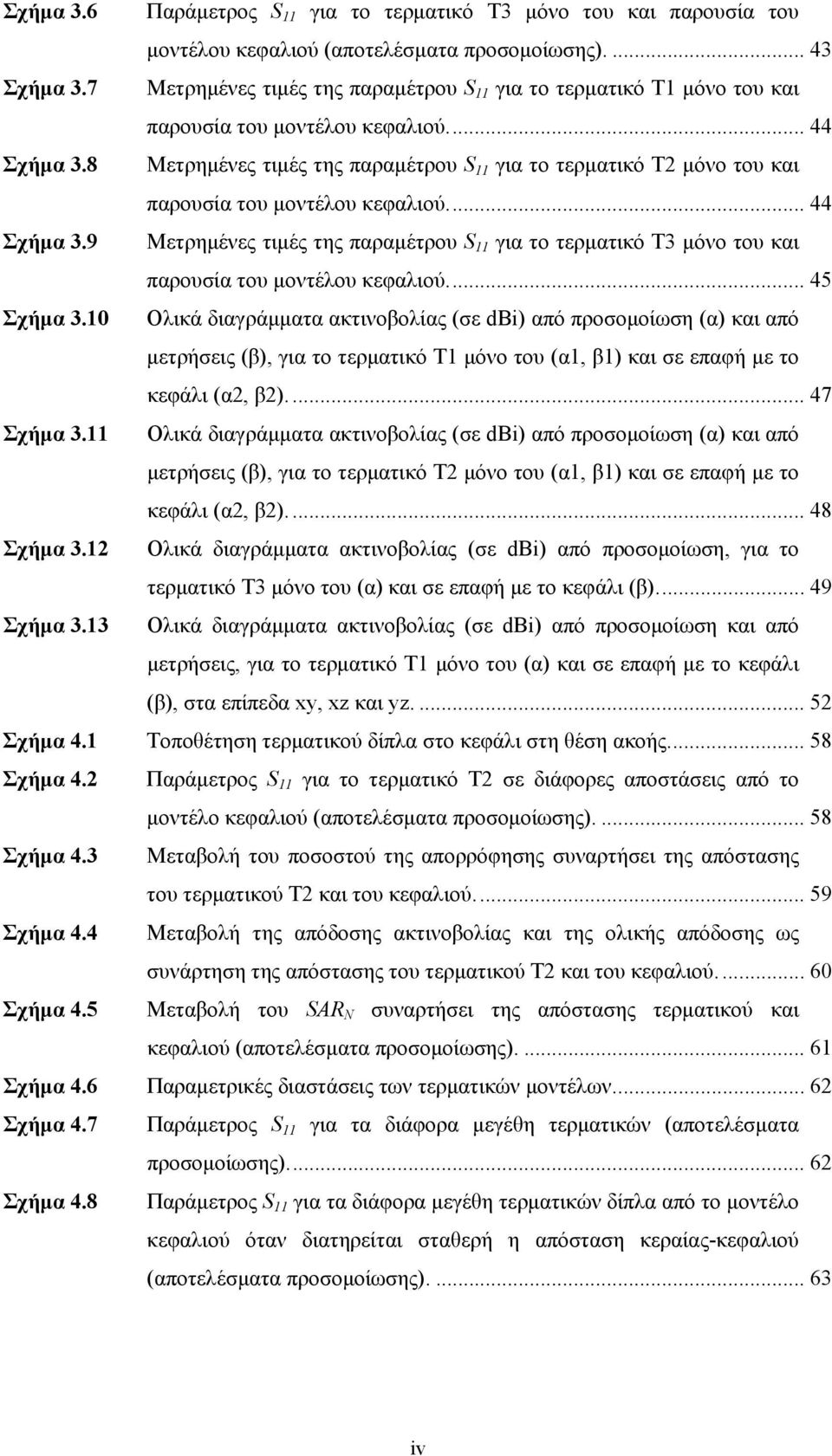8 Μετρημένες τιμές της παραμέτρου S 11 για το τερματικό Τ2 μόνο του και παρουσία του μοντέλου κεφαλιού... 44 Σχήμα 3.