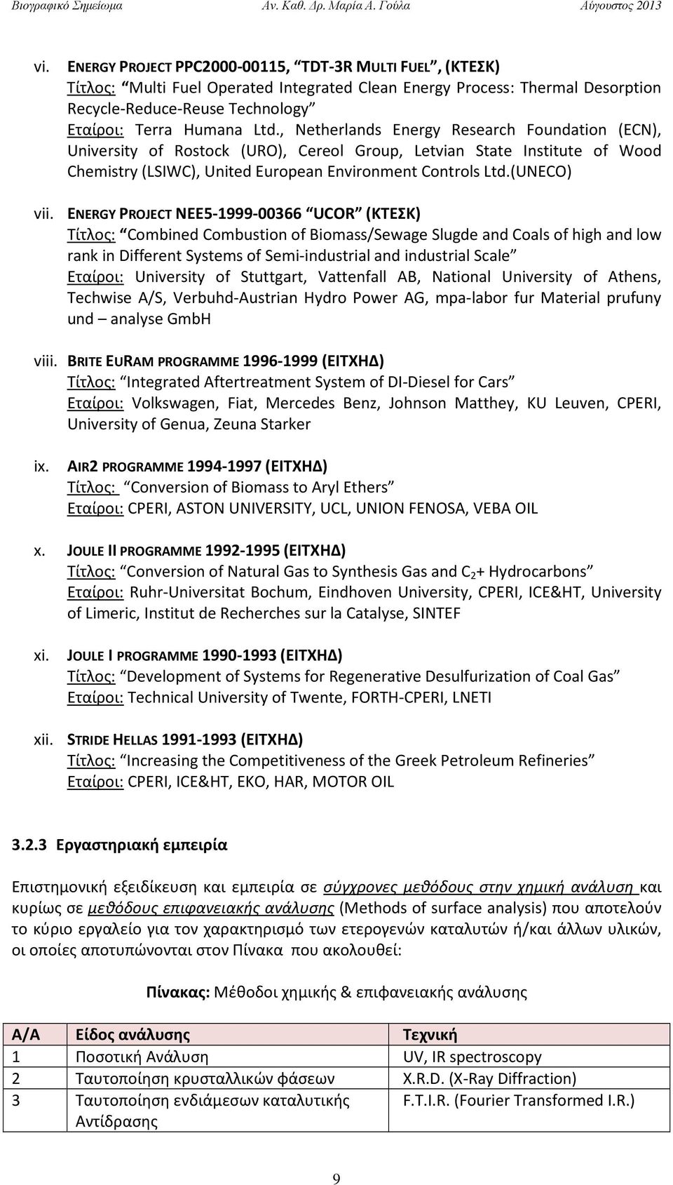 , Netherlands Energy Research Foundation (ECN), University of Rostock (URO), Cereol Group, Letvian State Institute of Wood Chemistry (LSIWC), United European Environment Controls Ltd.(UNECO) vii.