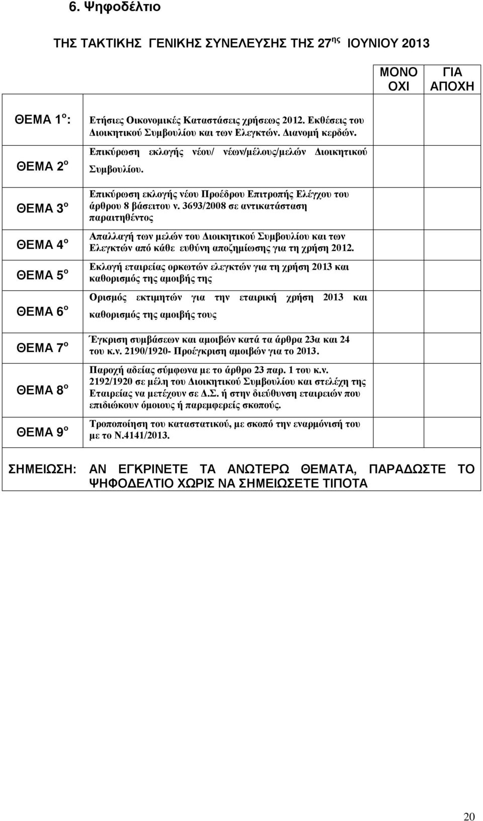 Επικύρωση εκλογής νέου Προέδρου Επιτροπής Ελέγχου του άρθρου 8 βάσειτου ν.