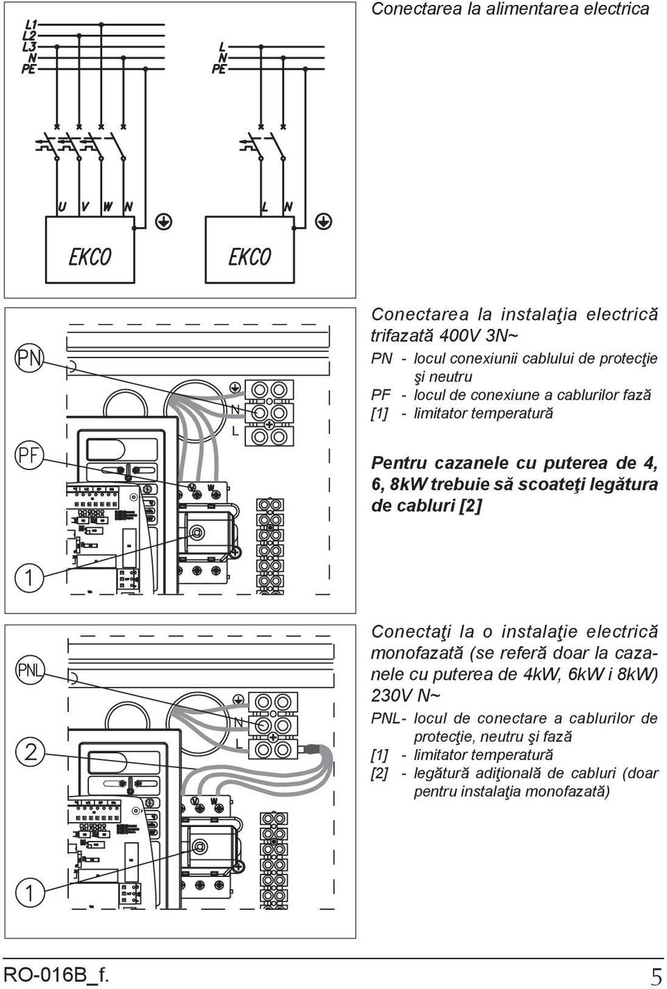 [2] 1 2 N L Conectaţi la o instalaţie electrică monofazată (se referă doar la cazanele cu puterea de 4kW, 6kW i 8kW) 230V N~ PNL - locul de conectare a