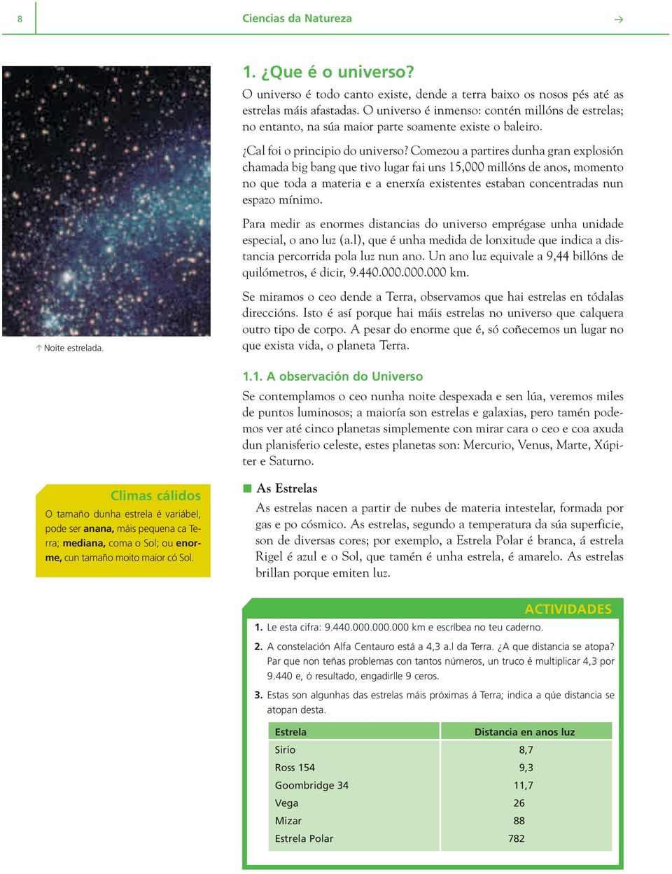 Comezou a partires dunha gran explosión chamada big bang que tivo lugar fai uns 15,000 millóns de anos, momento no que toda a materia e a enerxía existentes estaban concentradas nun espazo mínimo.