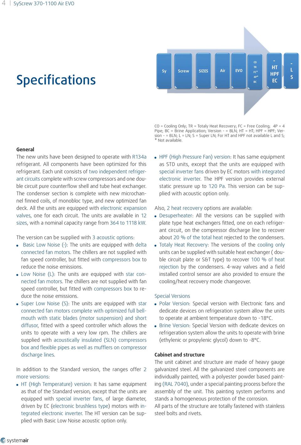 General The new units have been designed to operate with R134a refrigerant. All components have been optimized for this refrigerant.