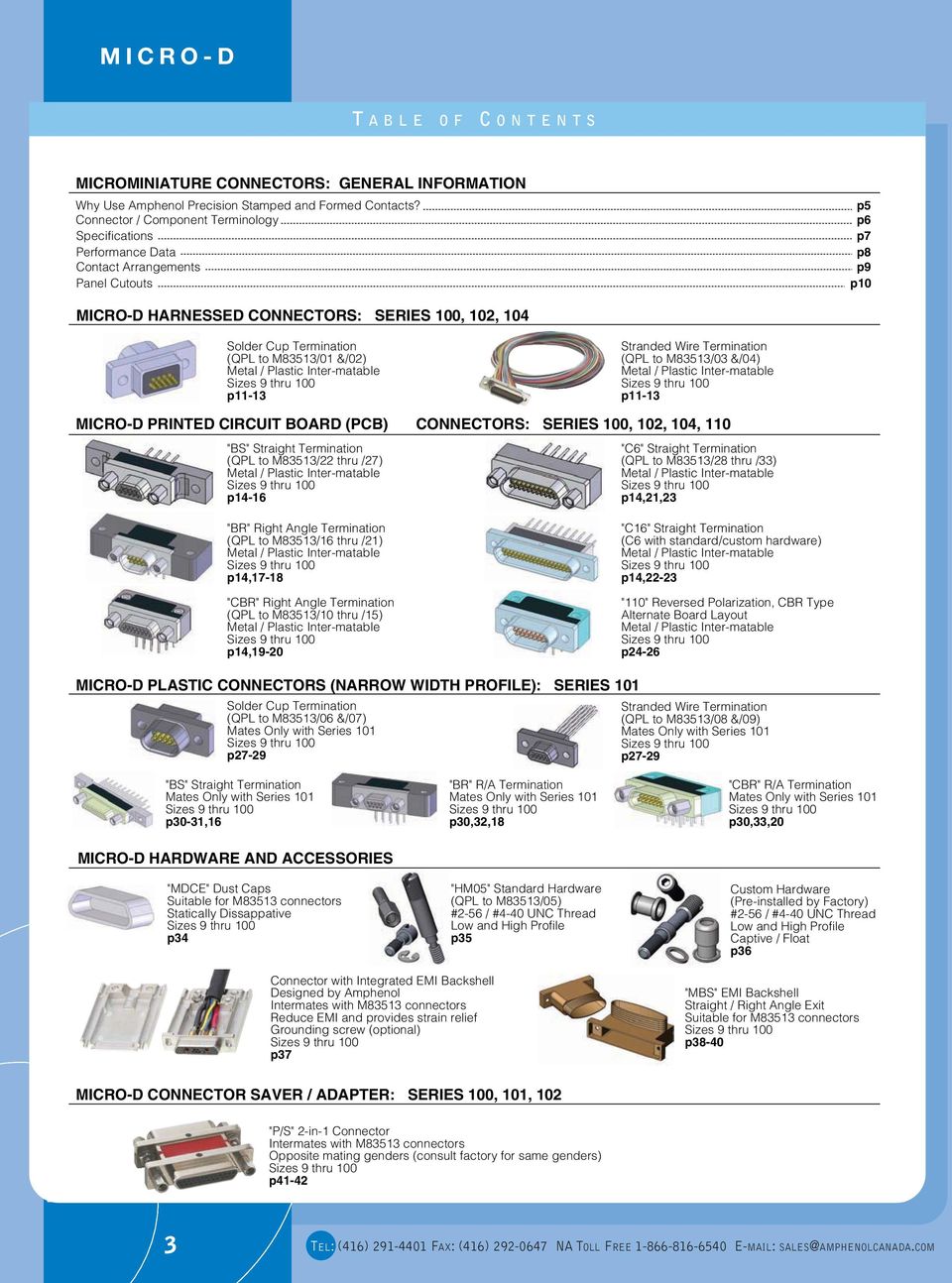 Metal / Plastic Inter-matable Sizes 9 thru 100 p11-13 Stranded Wire Termination (QPL to M83513/03 &/04) Metal / Plastic Inter-matable Sizes 9 thru 100 p11-13 MIRO- PRINT IRUIT OR (P) ONNTORS: SRIS