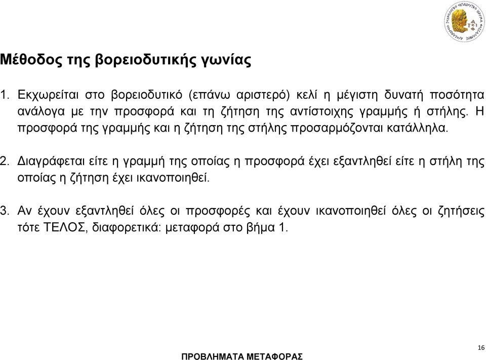 αντίστοιχης γραμμής ή στήλης. Η προσφορά της γραμμής και η ζήτηση της στήλης προσαρμόζονται κατάλληλα.