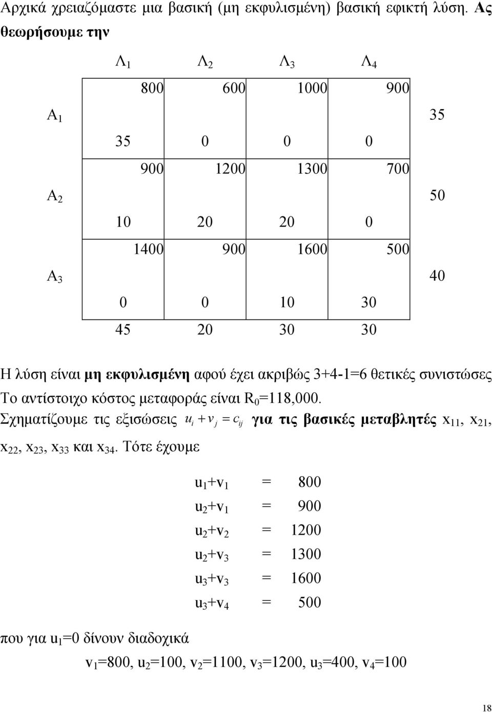 ακριβώς 3+4-1=6 θετικές συνιστώσες Το αντίστοιχο κόστος μεταφοράς είναι R =118,.