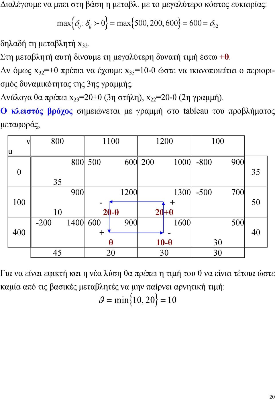 Ανάλογα θα πρέπει x 23 =2+θ (3η στήλη), x 22 =2-θ (2η γραμμή).