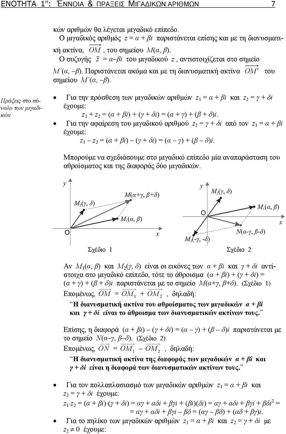 z z ( βi) (γ δi) ( γ) (β δ)i Γι την φίρεση του μιγδικού ριθμού z γ δi πό τον z βi έχουμε: z z ( βi) (γ δi) ( γ) (β δ)i Μπορούμε ν σχεδιάσουμε στο μιγδικό επίπεδο μί νπράστση του θροίσμτος κι της