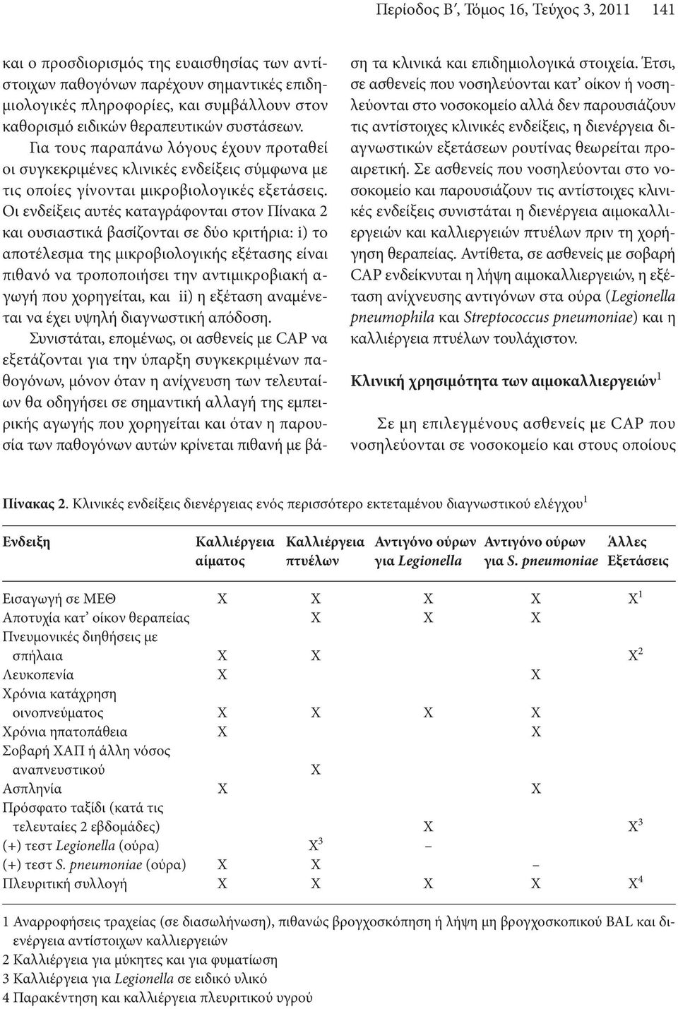 Οι ενδείξεις αυτές καταγράφονται στον Πίνακα 2 και ουσιαστικά βασίζονται σε δύο κριτήρια: i) το αποτέλεσμα της μικροβιολογικής εξέτασης είναι πιθανό να τροποποιήσει την αντιμικροβιακή α- γωγή που