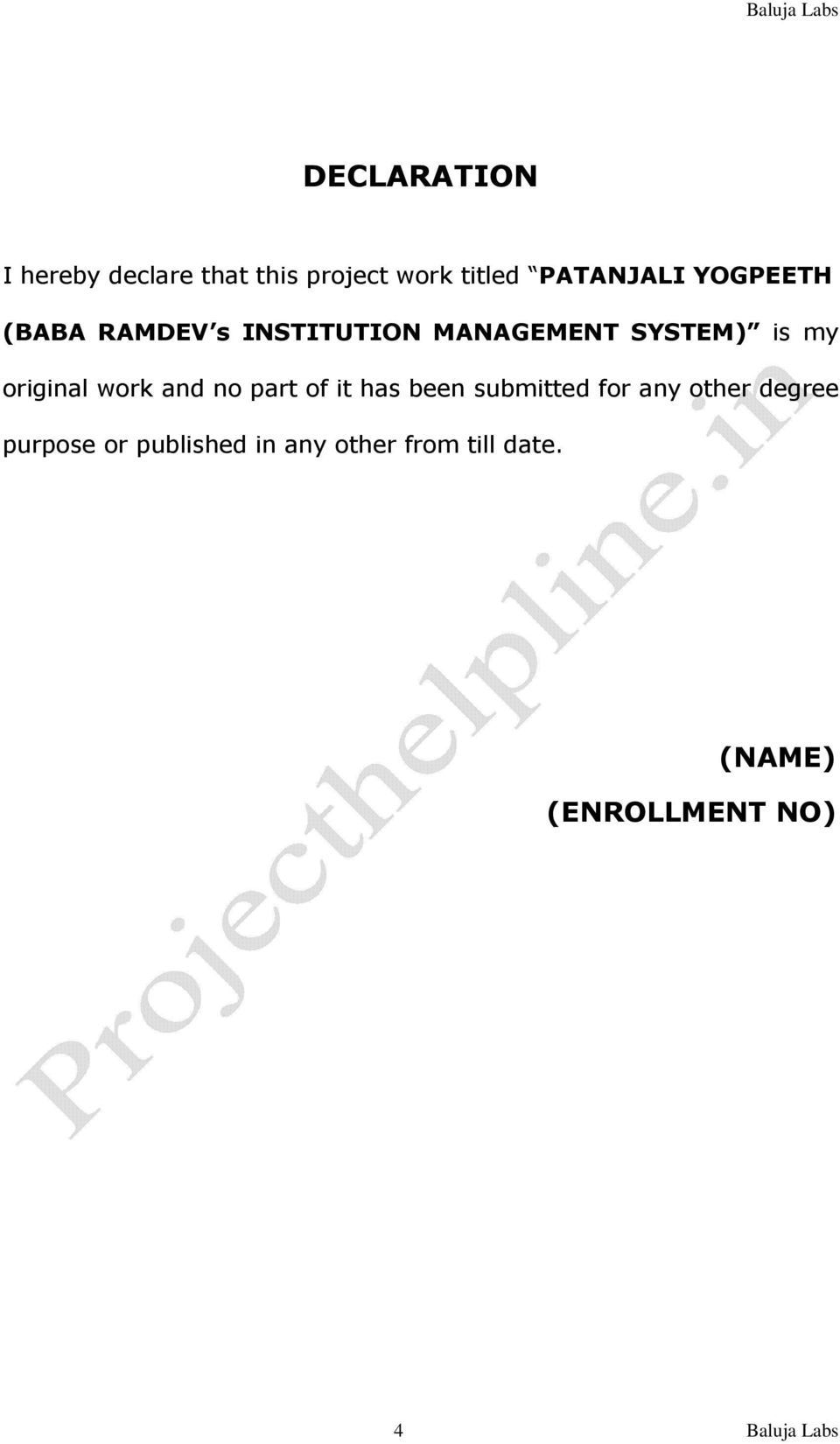 work and no part of it has been submitted for any other degree purpose