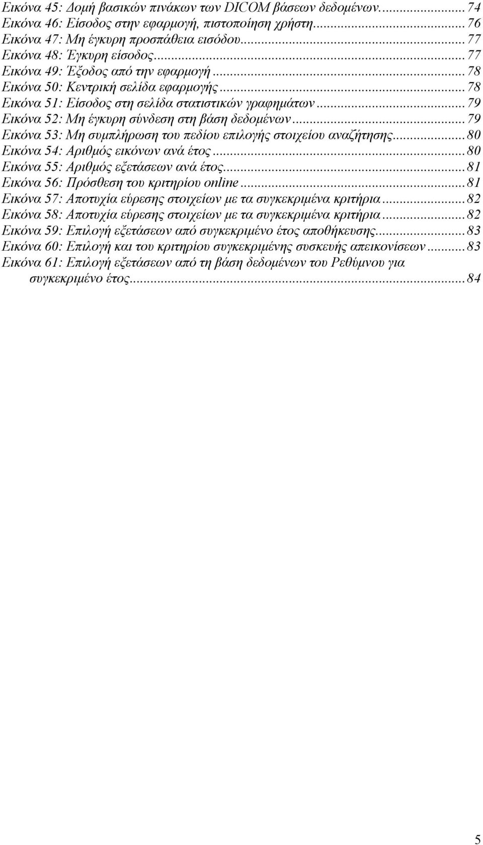 ..79 Εικόνα 53: Μη συμπλήρωση του πεδίου επιλογής στοιχείου αναζήτησης...80 Εικόνα 54: Αριθμός εικόνων ανά έτος...80 Εικόνα 55: Αριθμός εξετάσεων ανά έτος...81 Εικόνα 56: Πρόσθεση του κριτηρίου online.