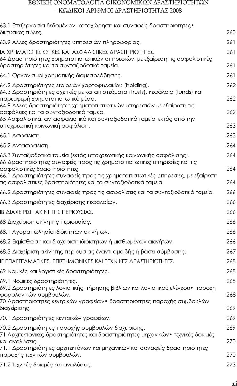 262 64.3 Δραστηριότητες σχετικές με καταπιστεύματα (trusts), κεφάλαια (funds) και παρεμφερή χρηματοπιστωτικά μέσα. 262 64.