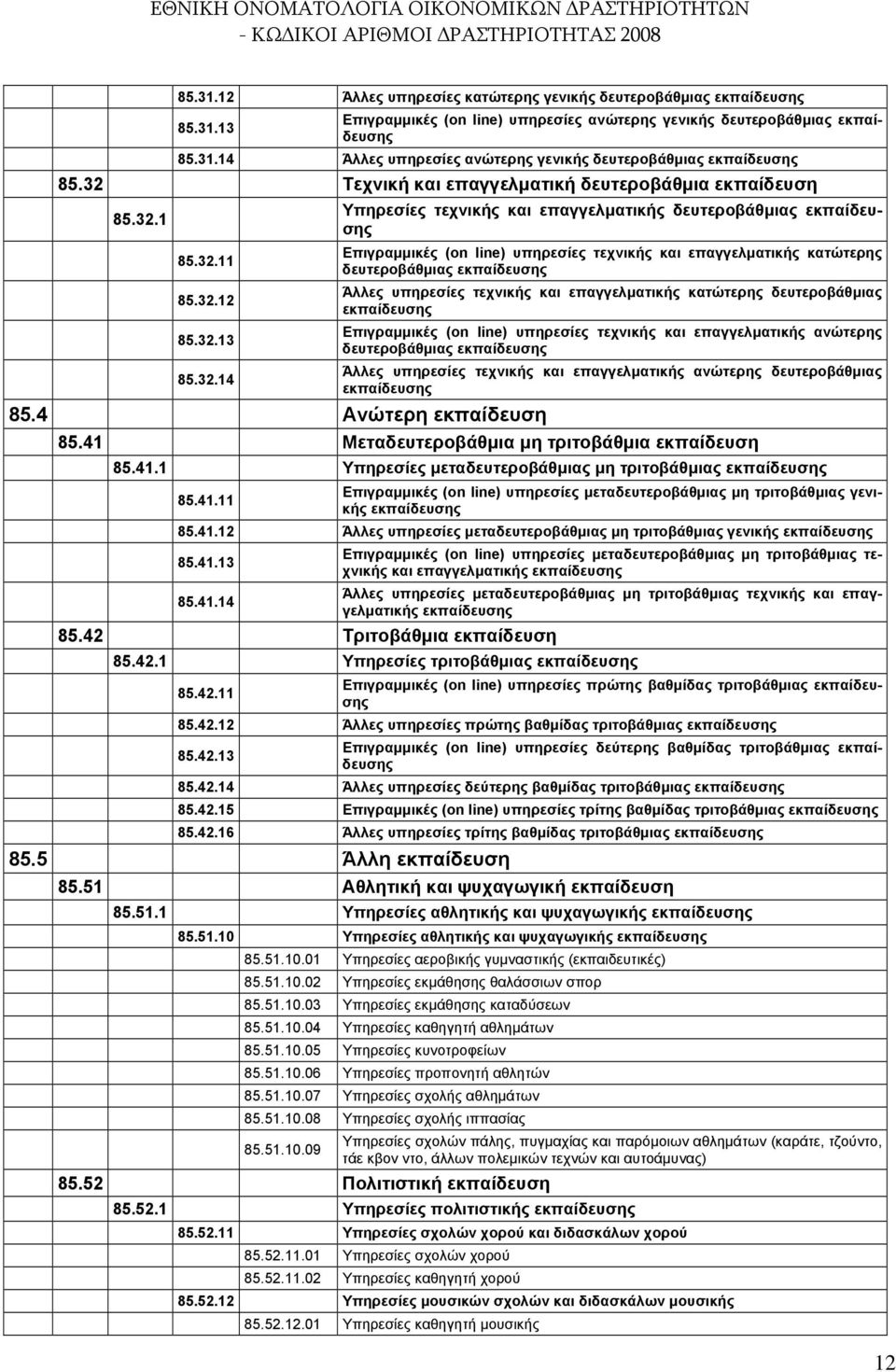 4 Ανώτερη εκπαίδευση Υπηρεσίες τεχνικής και επαγγελματικής δευτεροβάθμιας εκπαίδευσης Επιγραμμικές (on line) υπηρεσίες τεχνικής και επαγγελματικής κατώτερης δευτεροβάθμιας εκπαίδευσης Άλλες υπηρεσίες