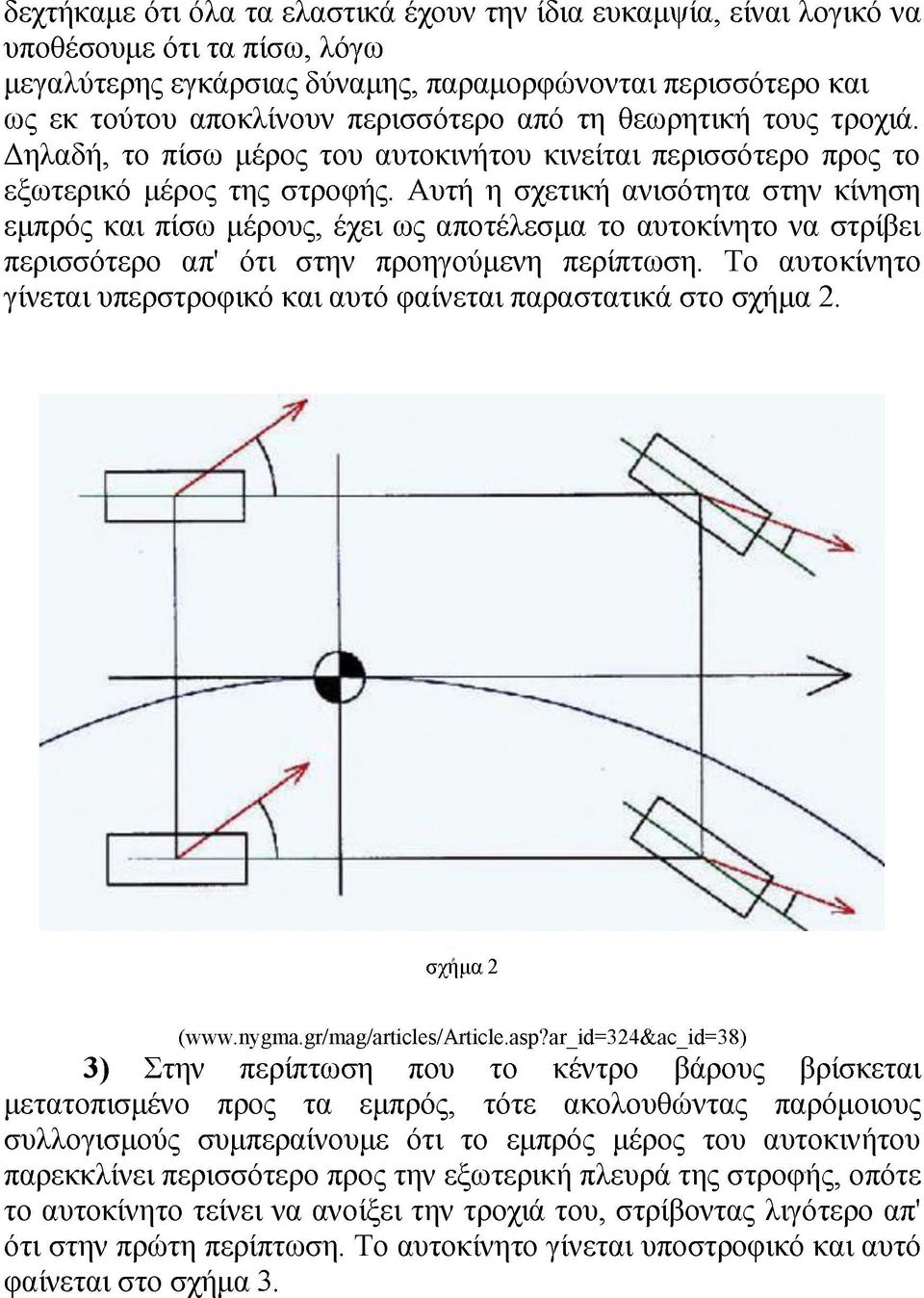 Αυτή η σχετική ανισότητα στην κίνηση εμπρός και πίσω μέρους, έχει ως αποτέλεσμα το αυτοκίνητο να στρίβει περισσότερο απ' ότι στην προηγούμενη περίπτωση.