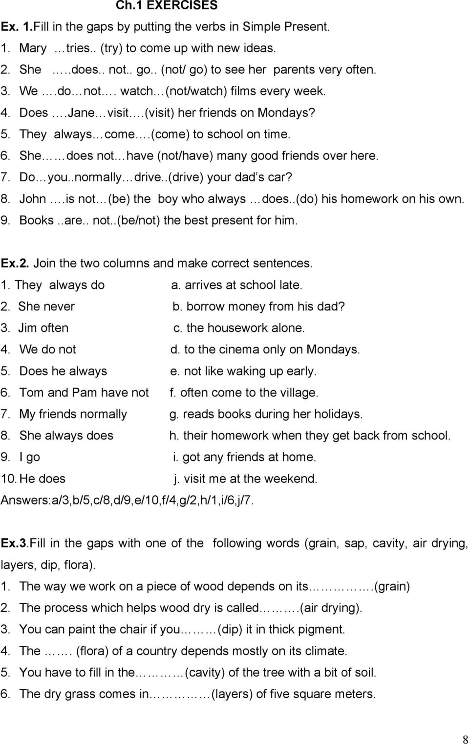 She does not have (not/have) many good friends over here. 7. Do you..normally drive..(drive) your dad s car? 8. John.is not (be) the boy who always does..(do) his homework on his own. 9. Books..are.