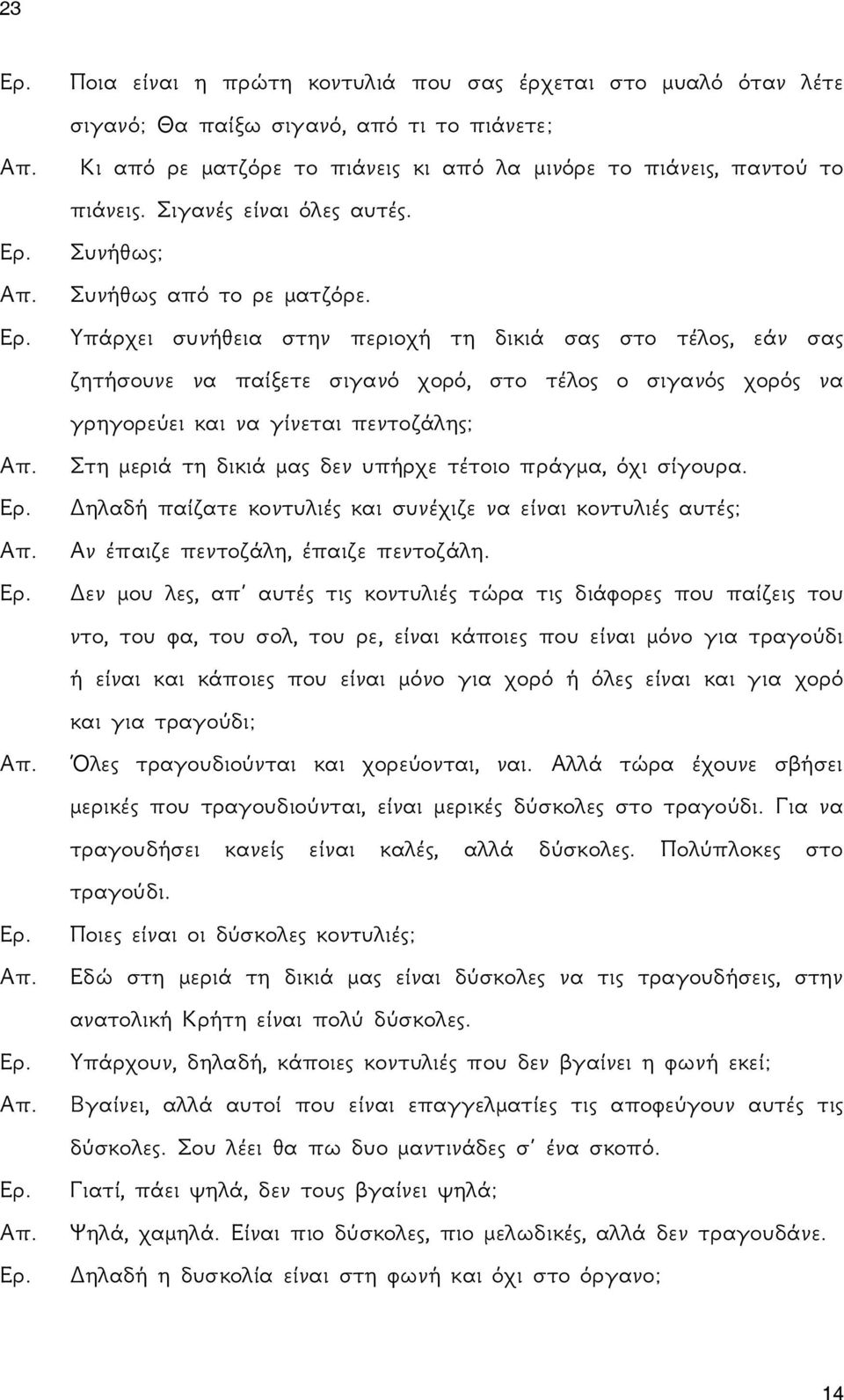 Υπάρχει συνήθεια στην περιοχή τη δικιά σας στο τέλος, εάν σας ζητήσουνε να παίξετε σιγανό χορό, στο τέλος ο σιγανός χορός να γρηγορεύει και να γίνεται πεντοζάλης; Στη μεριά τη δικιά μας δεν υπήρχε