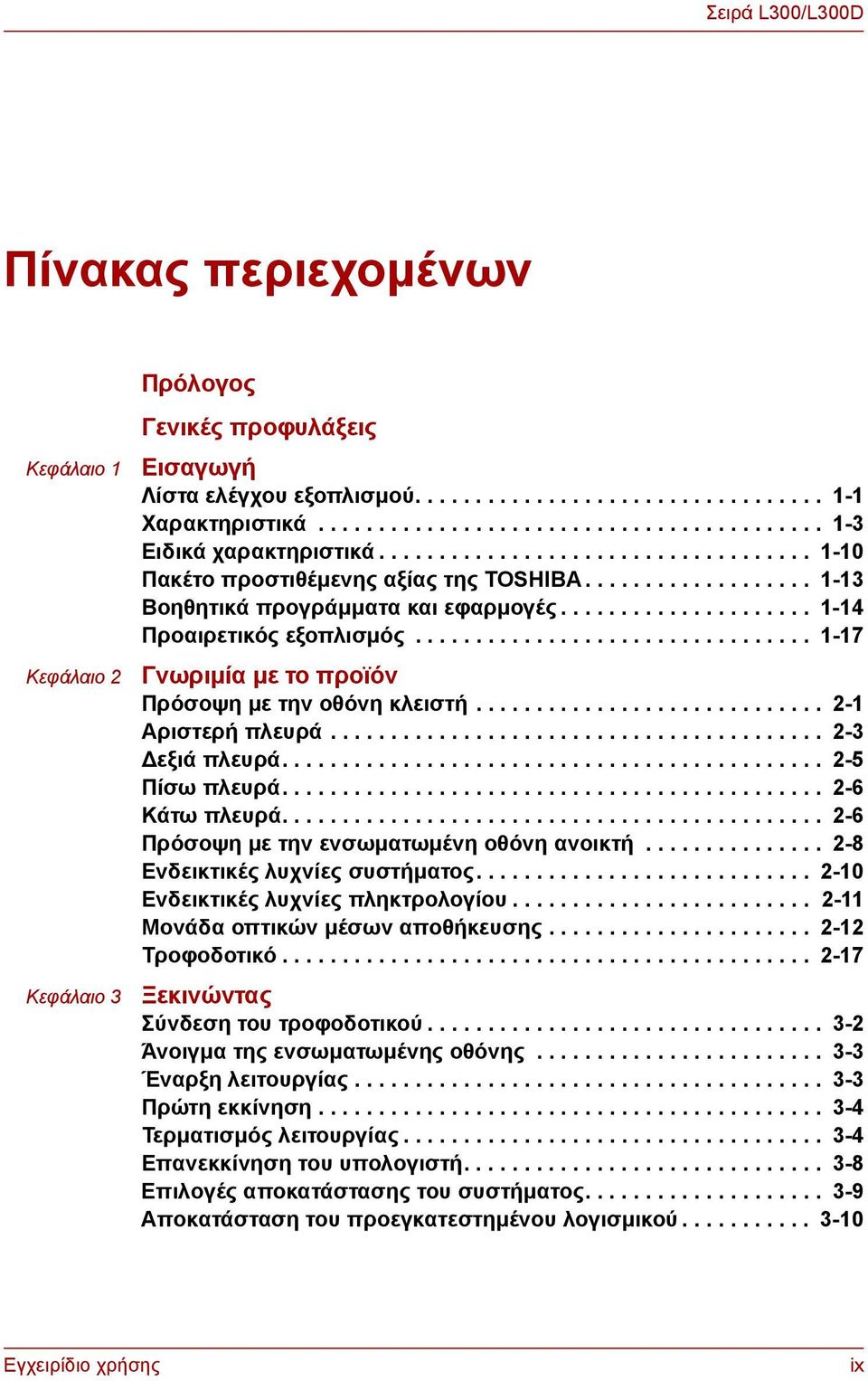 ................................ 1-17 Γνωριμία με το προϊόν Πρόσοψη με την οθόνη κλειστή............................. 2-1 Αριστερή πλευρά......................................... 2-3 Δεξιά πλευρά.