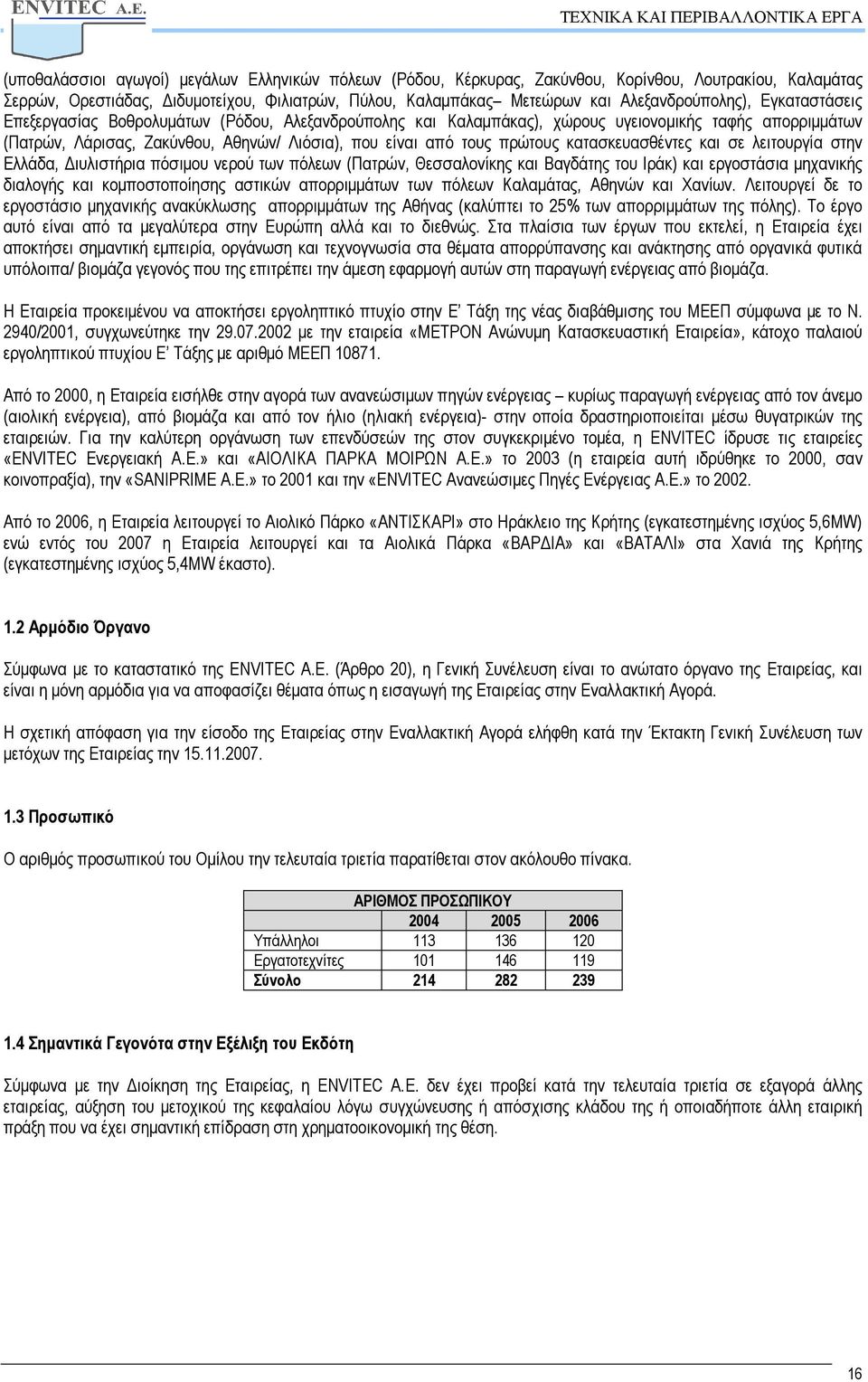 κατασκευασθέντες και σε λειτουργία στην Ελλάδα, ιυλιστήρια πόσιµου νερού των πόλεων (Πατρών, Θεσσαλονίκης και Βαγδάτης του Ιράκ) και εργοστάσια µηχανικής διαλογής και κοµποστοποίησης αστικών