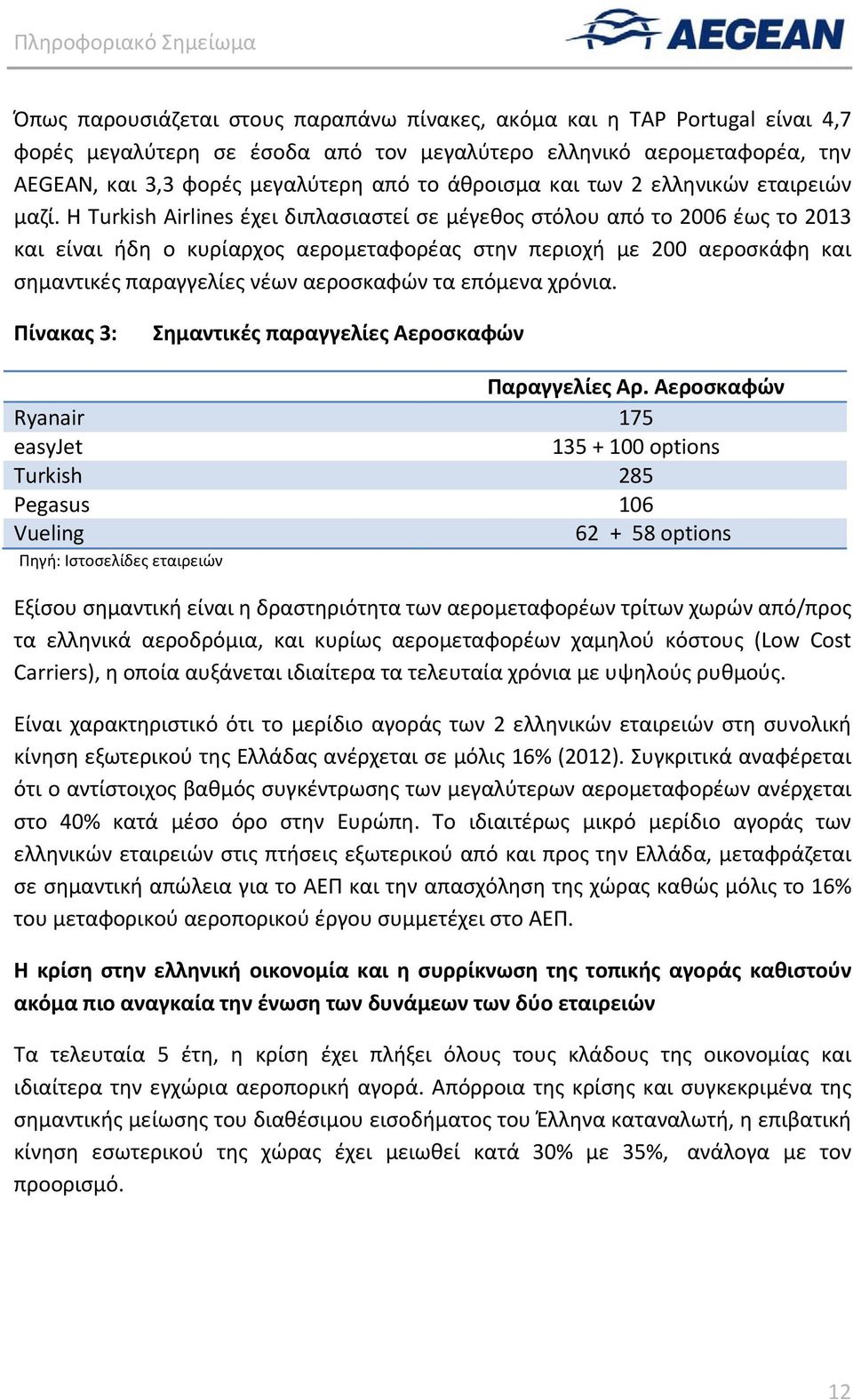 Η Turkish Airlines έχει διπλασιαστεί σε μέγεθος στόλου από το 2006 έως το 2013 και είναι ήδη ο κυρίαρχος αερομεταφορέας στην περιοχή με 200 αεροσκάφη και σημαντικές παραγγελίες νέων αεροσκαφών τα