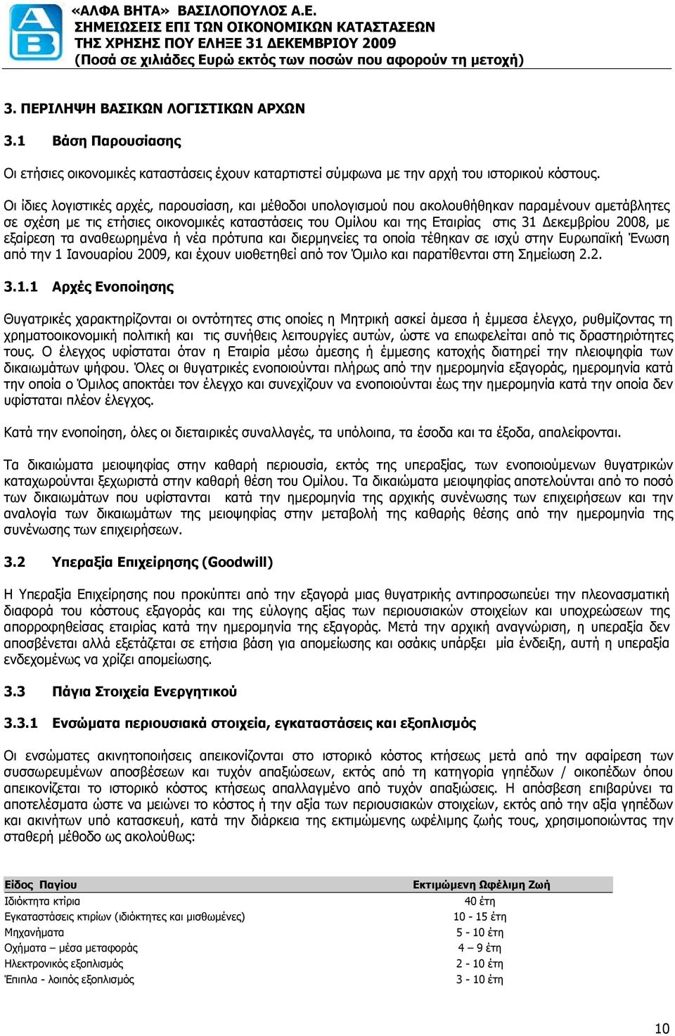 με εξαίρεση τα αναθεωρημένα ή νέα πρότυπα και διερμηνείες τα οποία τέθηκαν σε ισχύ στην Ευρωπαϊκή Ένωση από την 1 Ιανουαρίου 2009, και έχουν υιοθετηθεί από τον Όμιλο και παρατίθενται στη Σημείωση 2.2. 3.