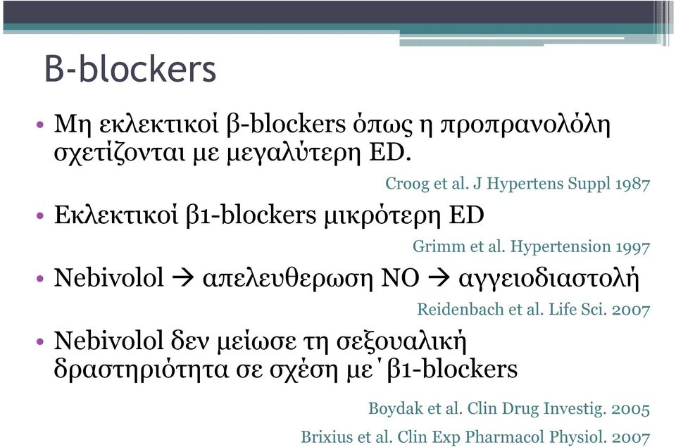 Hypertension 1997 Nebivolol απελευθερωση NO αγγειοδιαστολή Reidenbach et al. Life Sci.