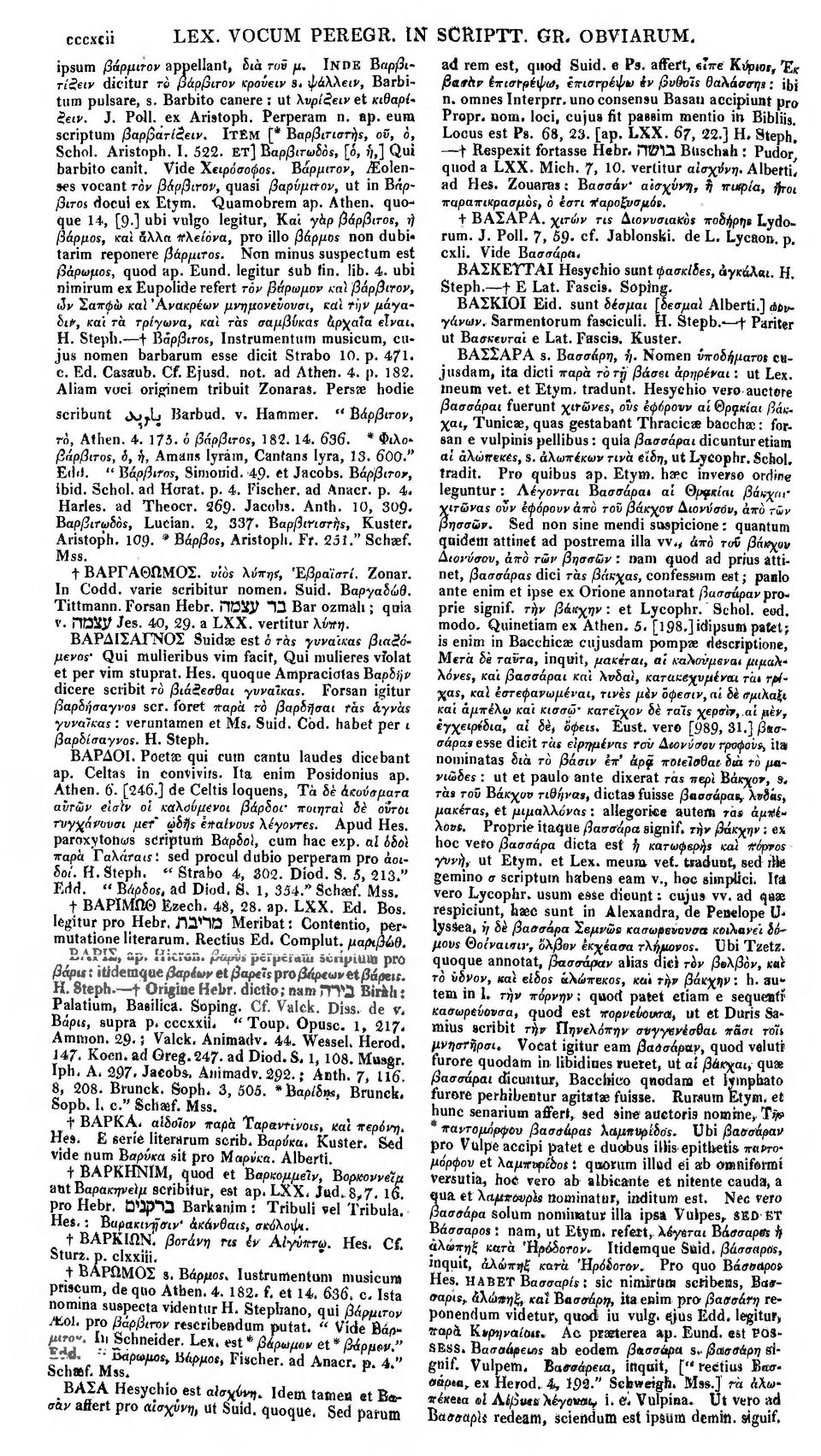 uno consensu Basan accipiunt pro ζει v. J. Poll, ex Aristoph. Perperam n. ap. eum Propr. nom. loci, cujus fit passim mentio in Bibliis. scriptum βαρβατίίειν. ΙτΕΜ [* Βαρβιτιστής, οϋ, ό, Locus est Ps.