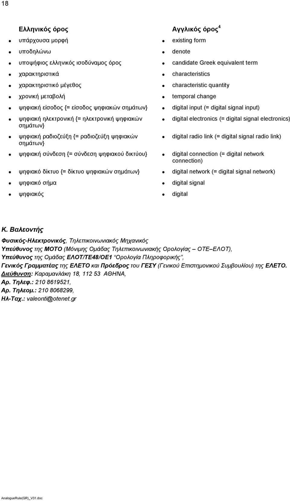 digital electronics (= digital signal electronics) σημάτων} ψηφιακή ραδιοζεύξη {= ραδιοζεύξη ψηφιακών σημάτων} digital radio link (= digital signal radio link) ψηφιακή σύνδεση {= σύνδεση ψηφιακού