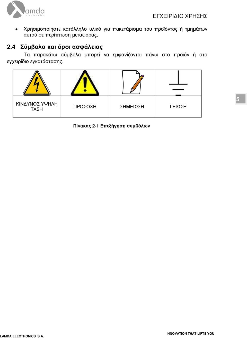 4 Σύµβολα και όροι ασφάλειας Τα παρακάτω σύµβολα µπορεί να εµφανίζονται