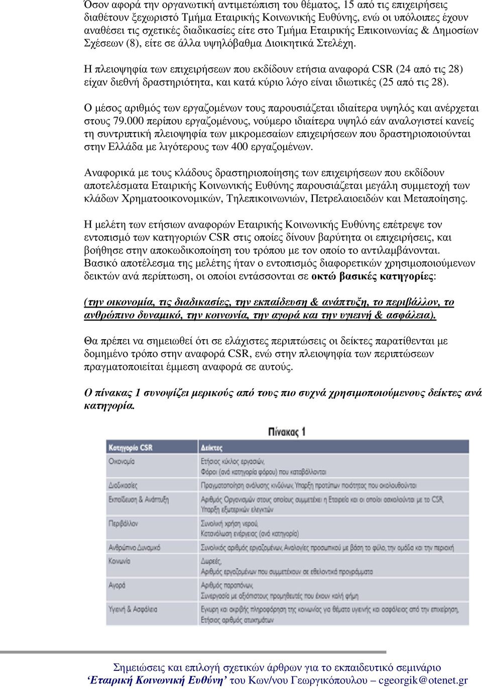 Η πλειοψηφία των επιχειρήσεων που εκδίδουν ετήσια αναφορά CSR (24 από τις 28) είχαν διεθνή δραστηριότητα, και κατά κύριο λόγο είναι ιδιωτικές (25 από τις 28).