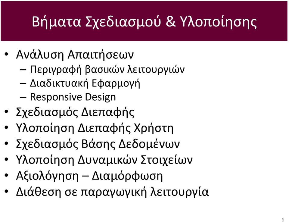 Διεπαφής Υλοποίηση Διεπαφής Χρήστη Σχεδιασμός Βάσης Δεδομένων