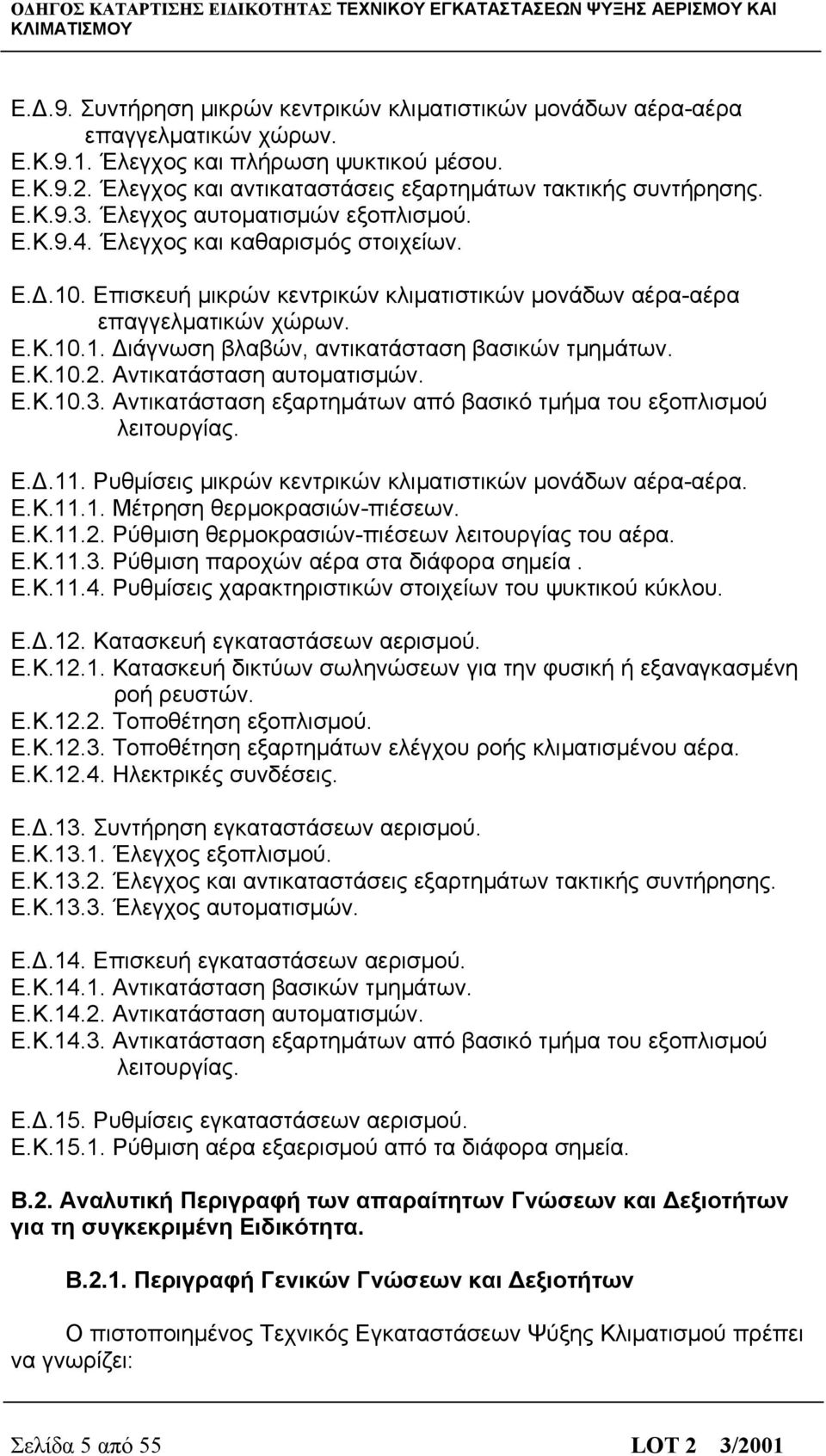 Επισκευή μικρών κεντρικών κλιματιστικών μονάδων αέρα-αέρα επαγγελματικών χώρων. Ε.Κ.10.1. Διάγνωση βλαβών, αντικατάσταση βασικών τμημάτων. Ε.Κ.10.2. Αντικατάσταση αυτοματισμών. Ε.Κ.10.3.