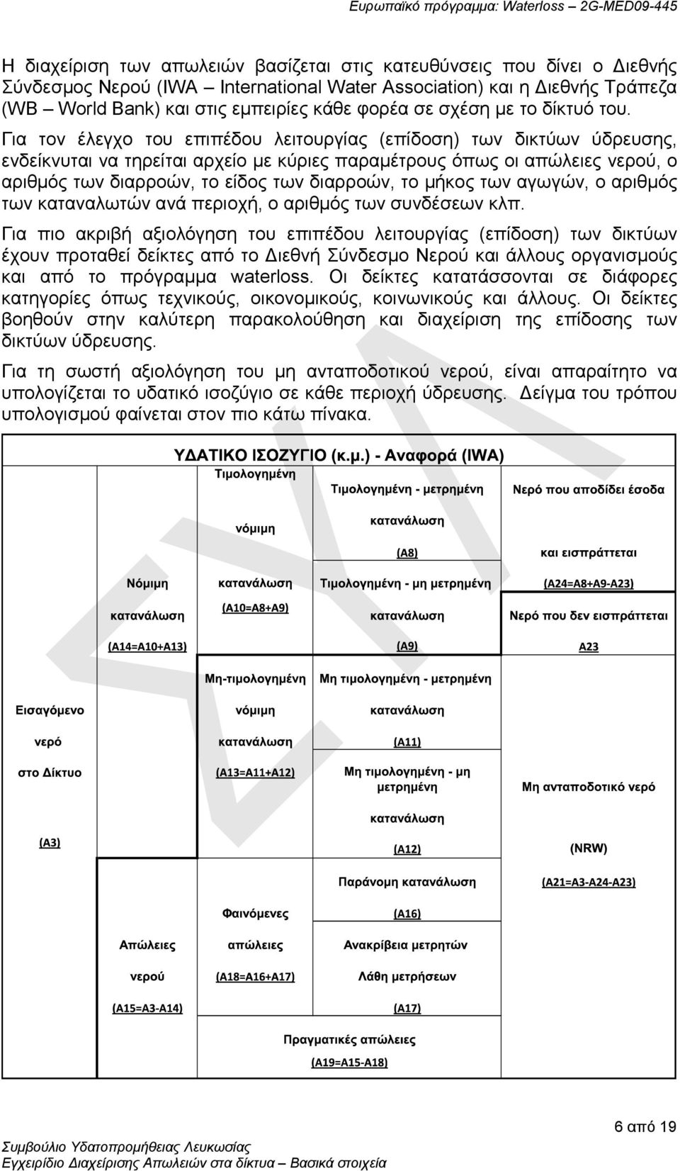 Για τον έλεγχο του επιπέδου λειτουργίας (επίδοση) των δικτύων ύδρευσης, ενδείκνυται να τηρείται αρχείο με κύριες παραμέτρους όπως οι απώλειες νερού, ο αριθμός των διαρροών, το είδος των διαρροών, το