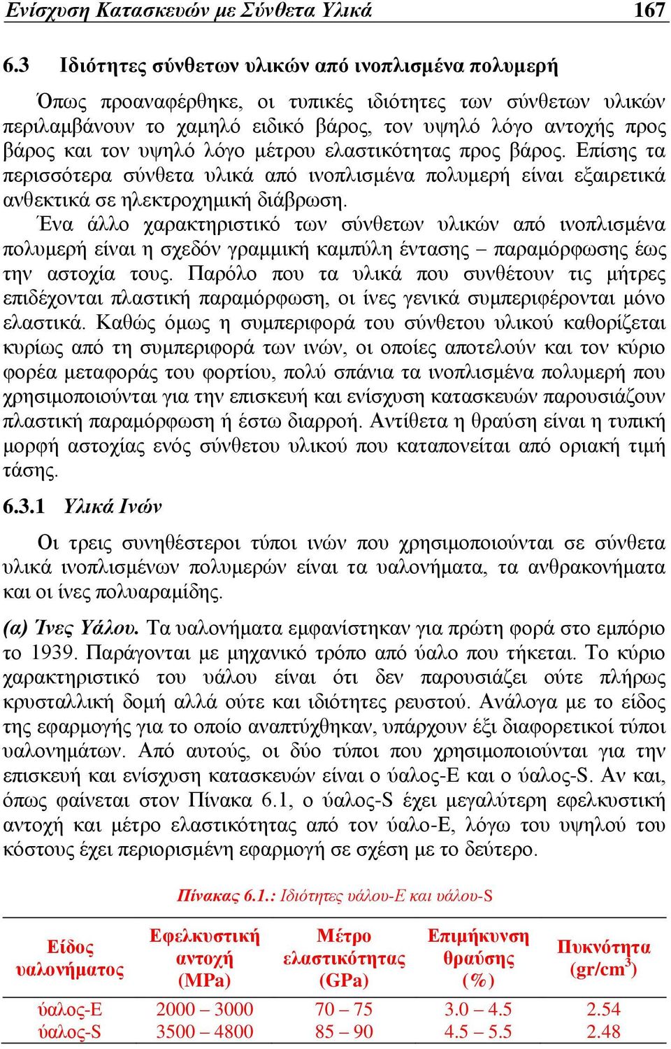 λόγο μέτρου ελαστικότητας προς βάρος. Επίσης τα περισσότερα σύνθετα υλικά από ινοπλισμένα πολυμερή είναι εξαιρετικά ανθεκτικά σε ηλεκτροχημική διάβρωση.