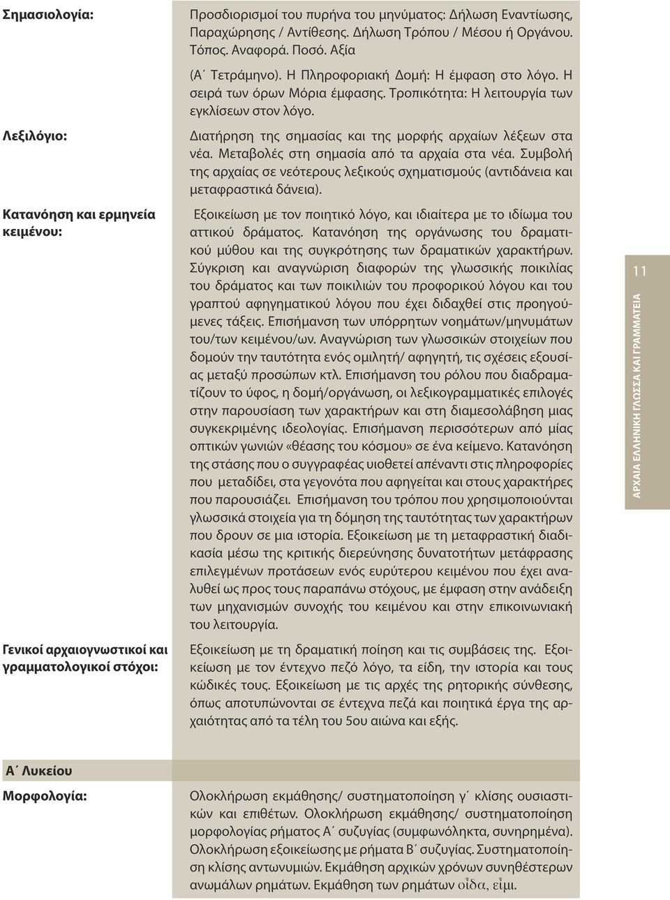 Διατήρηση της σημασίας και της μορφής αρχαίων λέξεων στα νέα. Μεταβολές στη σημασία από τα αρχαία στα νέα. Συμβολή της αρχαίας σε νεότερους λεξικούς σχηματισμούς (αντιδάνεια και μεταφραστικά δάνεια).