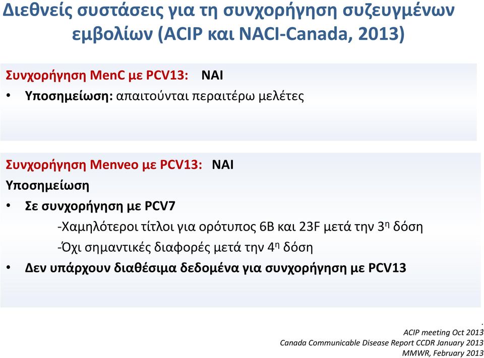 -Χαμηλότεροι τίτλοι για ορότυπος 6Β και 23F μετά την 3 η δόση -Όχι σημαντικές διαφορές μετά την 4 η δόση Δεν υπάρχουν