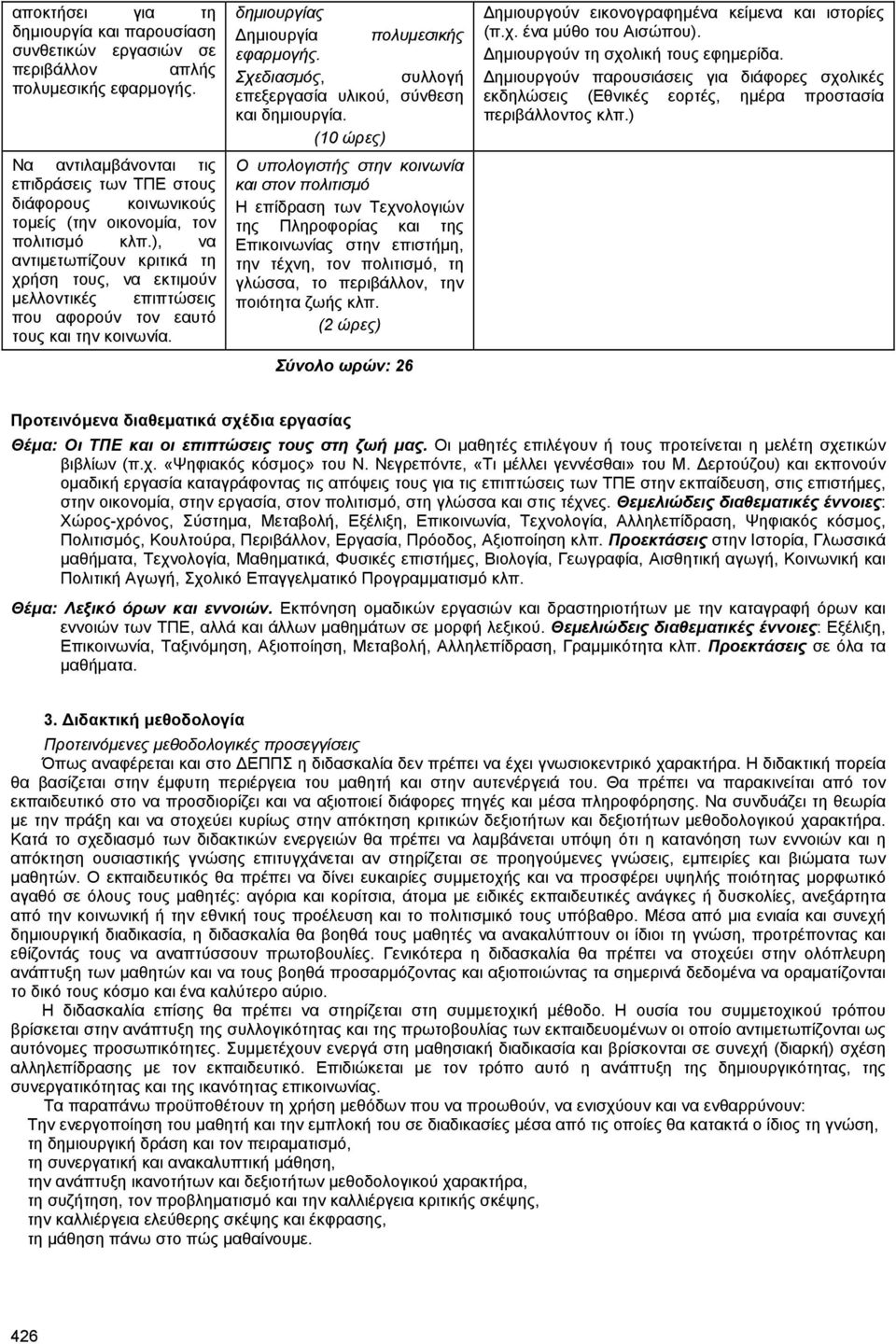 ), να αντιµετωπίζουν κριτικά τη χρήση τους, να εκτιµούν µελλοντικές επιπτώσεις που αφορούν τον εαυτό τους και την κοινωνία. δηµιουργίας ηµιουργία πολυµεσικής εφαρµογής.