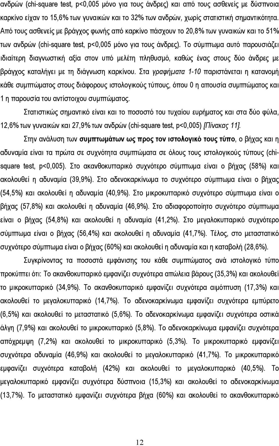 Το σύμπτωμα αυτό παρουσιάζει ιδιαίτερη διαγνωστική αξία στον υπό μελέτη πληθυσμό, καθώς ένας στους δύο άνδρες με βράγχος καταλήγει με τη διάγνωση καρκίνου.