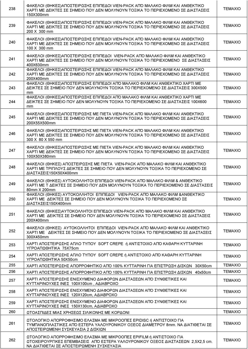 ΑΝΘΕΚΤΙΚΟ 400Χ630mm ΦΑΚΕΛΟΙ (ΘΗΚΕΣ)ΑΠΟΣΤΕΙΡΩΣΗΣ ΕΠΙΠΕ ΟΙ VIEN-PACK ΑΠΌ ΜΑΛΑΚΟ ΦΙΛΜ ΚΑΙ ΑΝΘΕΚΤΙΚΟ 200Χ400mm ΦΑΚΕΛΟΙ (ΘΗΚΕΣ)ΑΠΟΣΤΕΙΡΩΣΗΣ ΕΠΙΠΕ ΟΙ ΑΠΌ ΜΑΛΑΚΟ ΦΙΛΜ ΚΑΙ ΑΝΘΕΚΤΙΚΟ ΧΑΡΤΙ ΜΕ ΕΙΚΤΕΣ ΣΕ ΣΗΜΕΙΟ