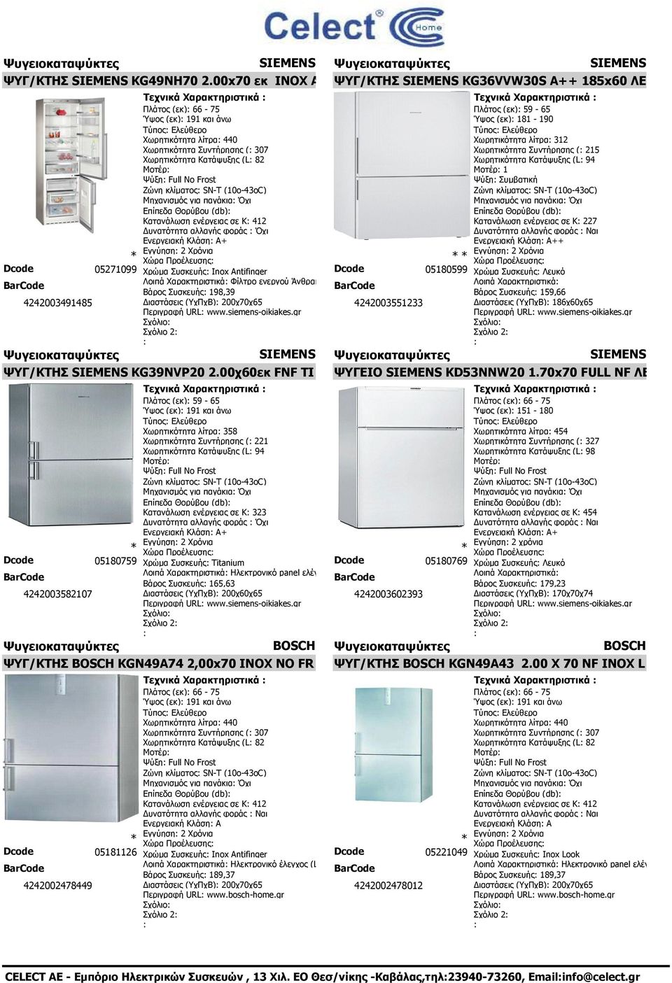 Frost Ζώνη κλίματος SN-T (10o-43oC) Μηχανισμός για παγάκια Όχι Επίπεδα Θορύβου (db) Κατανάλωση ενέργειας σε K 412 υνατότητα αλλαγής φοράς Όχι Ενεργειακή Κλάση A+ Εγγύηση 2 Χρόνια Χώρα Προέλευσης
