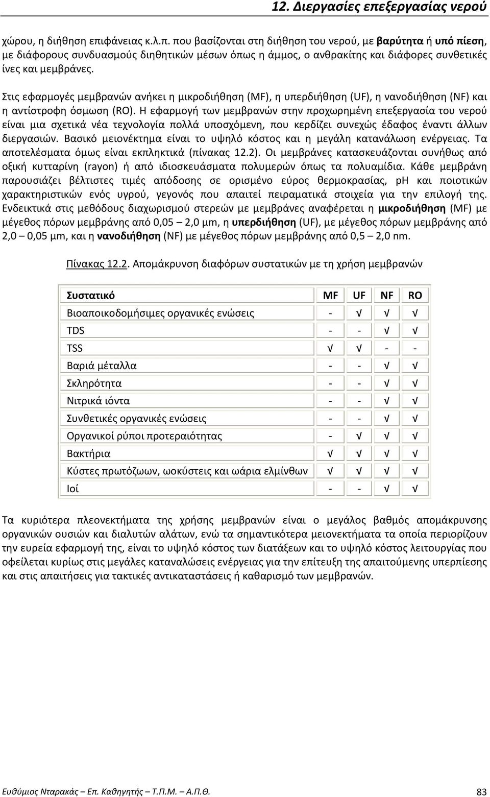 Η εφαρμογή των μεμβρανών στην προχωρημένη επεξεργασία του νερού είναι μια σχετικά νέα τεχνολογία πολλά υποσχόμενη, που κερδίζει συνεχώς έδαφος έναντι άλλων διεργασιών.