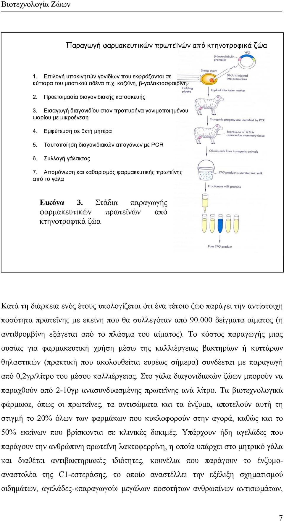 Συλλογή γάλακτος 7. Αποµόνωση και καθαρισµός φαρµακευτικής πρωτεΐνης από το γάλα Εικόνα 3.
