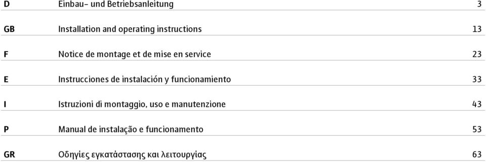 de instalación y funcionamiento 33 I Istruzioni di montaggio, uso e