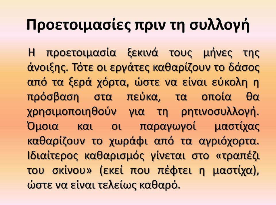 οποία θα χρησιμοποιηθούν για τη ρητινοσυλλογή.