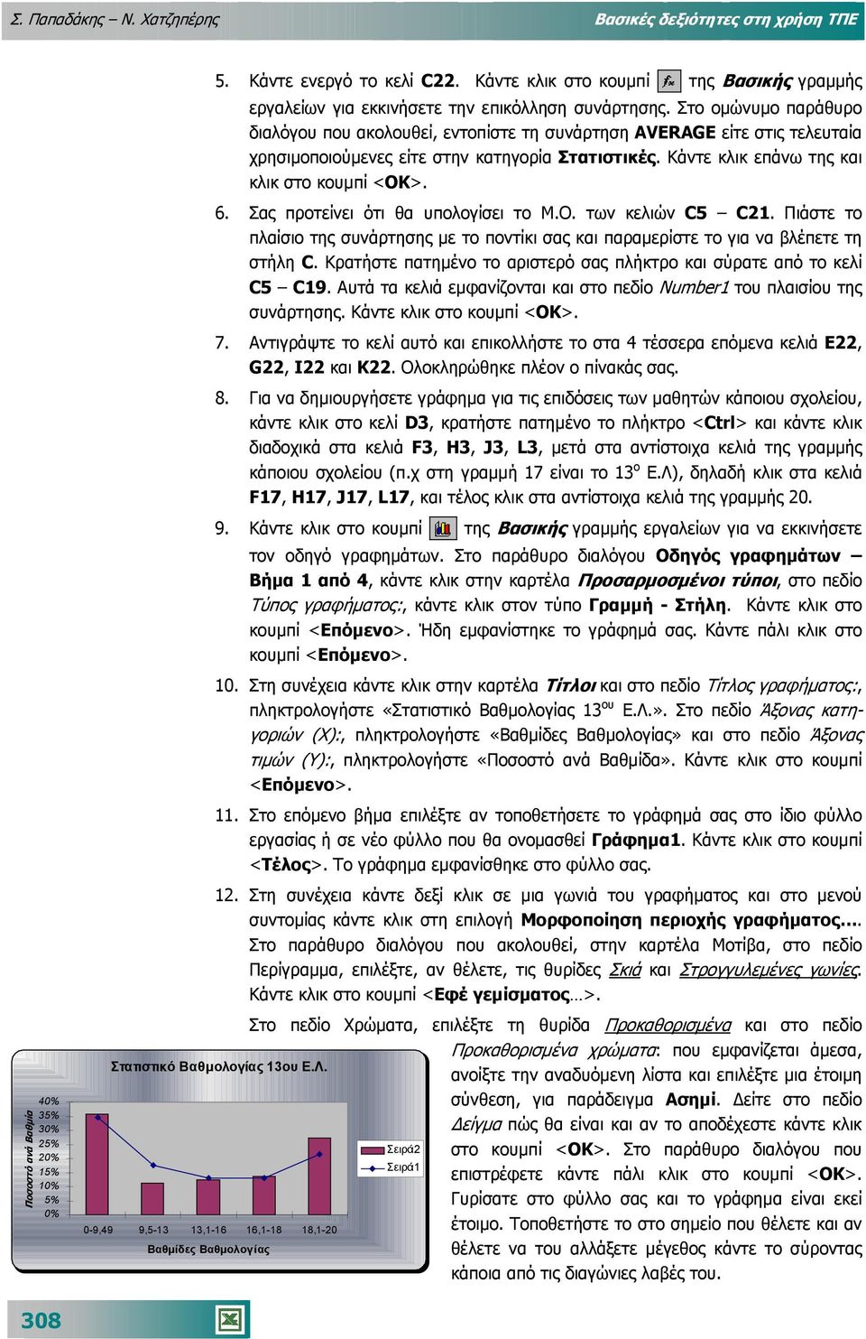 Σας προτείνει ότι θα υπολογίσει το Μ.Ο. των κελιών C5 C21. Πιάστε το πλαίσιο της συνάρτησης µε το ποντίκι σας και παραµερίστε το για να βλέπετε τη στήλη C.